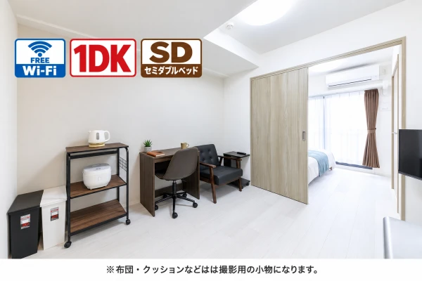 【阪堺線 綾ノ町 徒歩１分 】SステイAC堺綾之町｜Wi-Fi無料・オートロック｜ペット可｜１DK・セミダブルベッドの物件画像